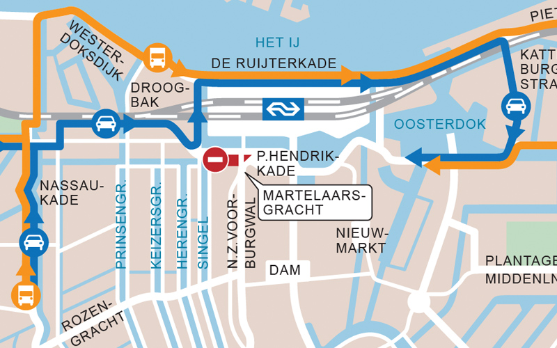 Werkzaamheden Prins Hendrikkade, interactieve html5 kaart